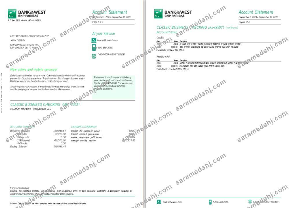 USA South Dakota Bank of the West BNP Paribas, 4 pages 1-2
